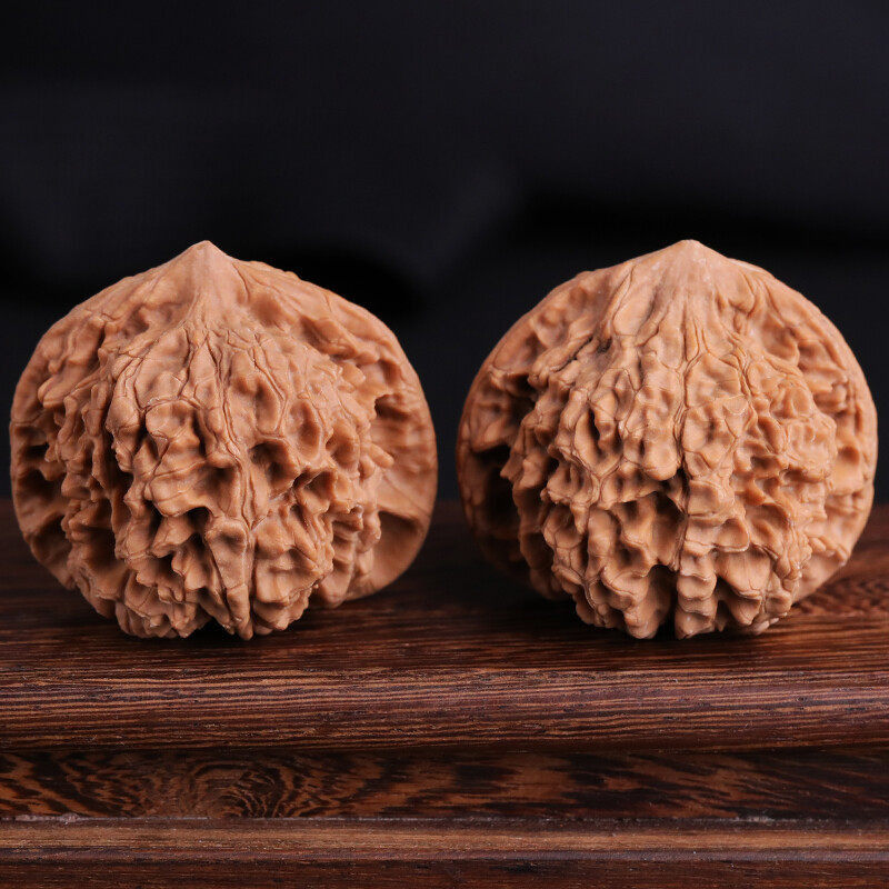 妍韵珠宝 文玩核桃官帽盘玩把件古玩手盘物件麻核桃 45-46mm 黄色