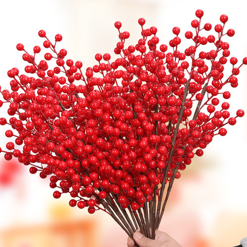 冬青仿真花福桶插花假花乔迁装饰品摆件diy发财果红果花艺资材料