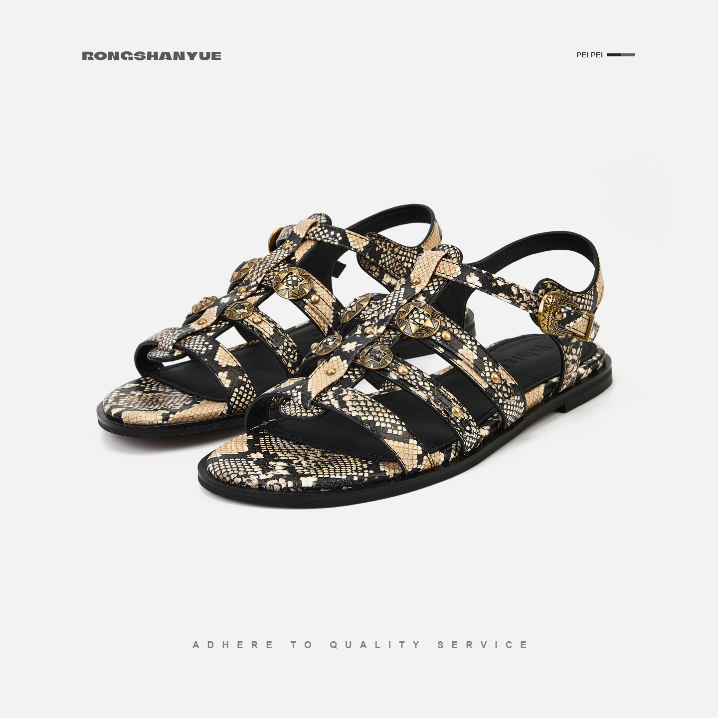 Rongshanyue法式气质沙滩凉鞋2026夏季新款平底罗马凉鞋女B1604