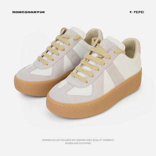 复古拼接厚底增高德训鞋女休闲饼干鞋运动小白鞋B1490