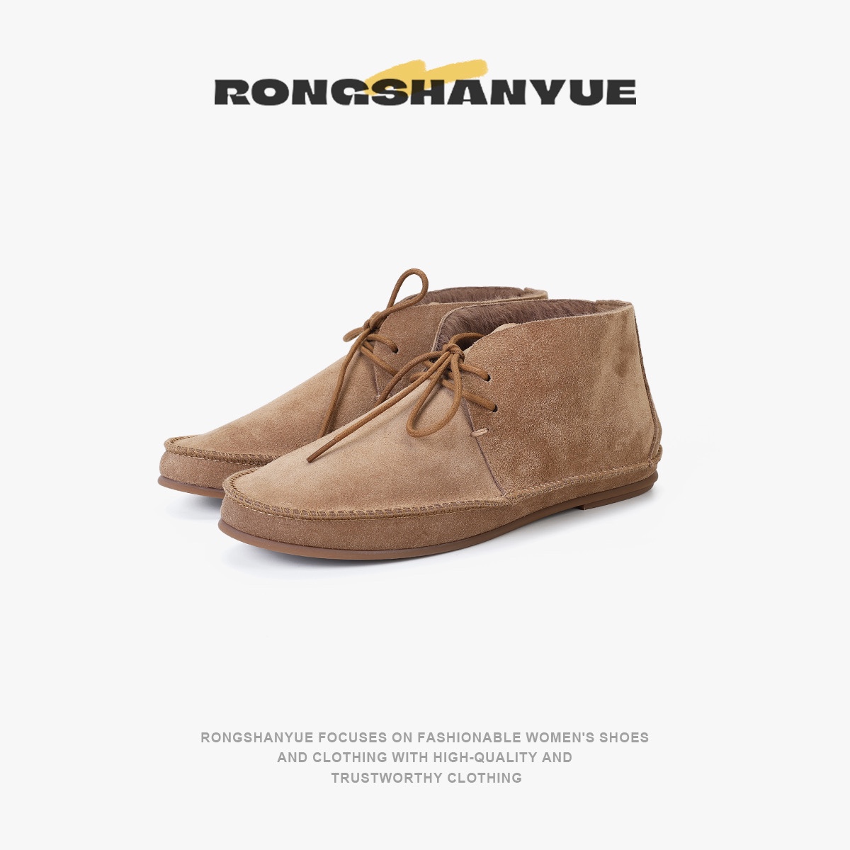 莫卡辛进口胎牛绒加毛单靴女复古休闲百搭高帮裸靴B996