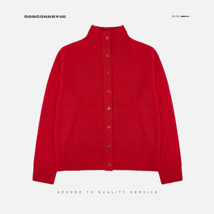 Rongshanyue高级感针织上衣开衫红色毛衣半高领毛衣女A1679