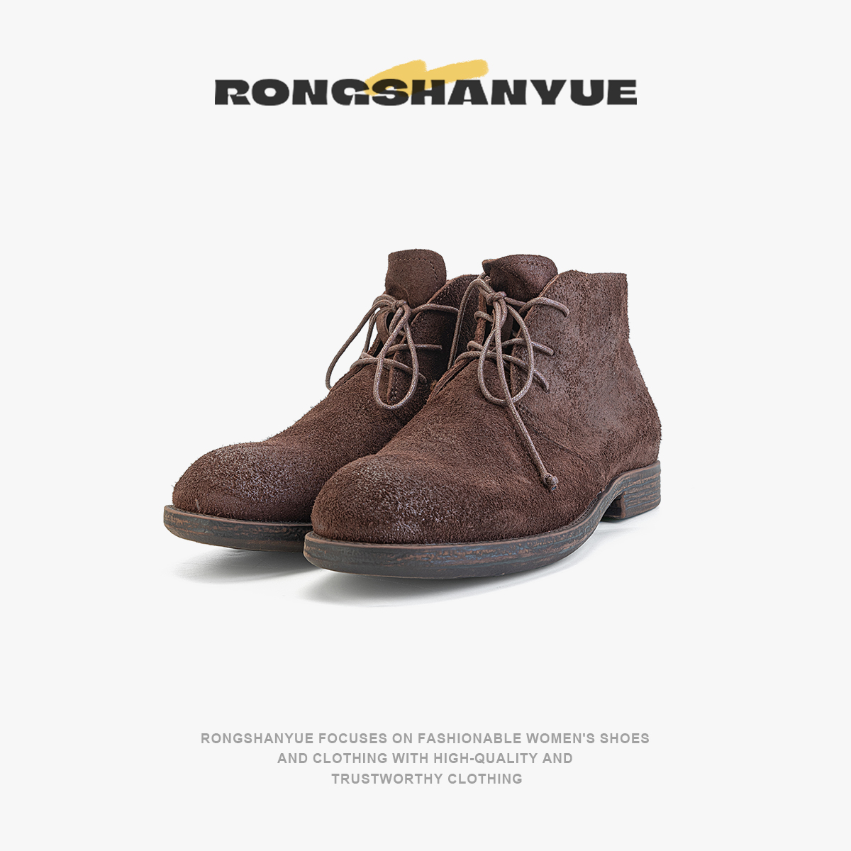 Rongshanyue厚底马丁靴复古切尔西靴德比鞋系带圆头短靴子女B1423