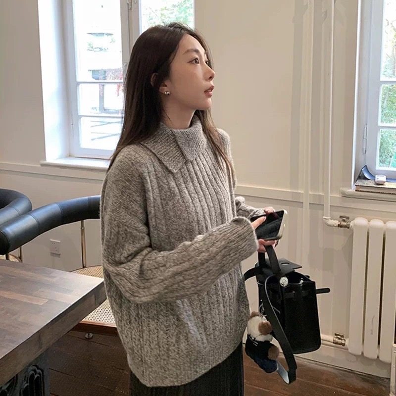 2026春季半高领坑条宽松百搭外穿毛衣上衣秋冬针织衫冬季,女装/女士精品,毛衣,淘宝优惠券,粉丝福利购,淘宝优惠卷