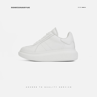 Rongshanyue舒适小牛皮厚底增高板鞋复古小白鞋运动德训鞋女B1522