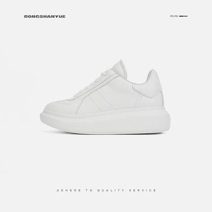 Rongshanyue舒适小牛皮厚底增高板鞋复古小白鞋运动德训鞋女B1522