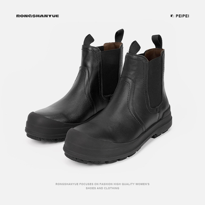 Rongshanyue牛皮短筒短靴子女2025秋新款英伦风切尔西靴单靴B1416