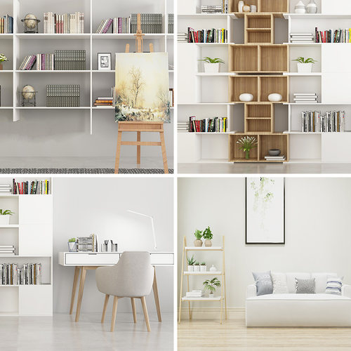 书房书柜书橱直播背景布3d立体