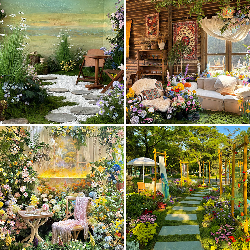 春日莫奈花园背景布直播间背景墙3d立体法式复古少女油画风景写真主播抖音网红拍照壁纸画艺术照氛围感新款