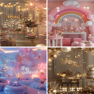 房间布置儿童女孩直播背景布生日气球网红直播间背景墙场景布置高端高级感可定制喷绘小朋友周岁装饰生日派对
