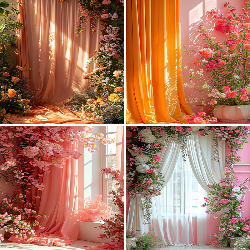 时尚窗帘直播梦幻室内简约温馨直播间拍视频挂布直播背景墙3d立体壁纸高级感复古5d立体免打孔场景布置拍视频
