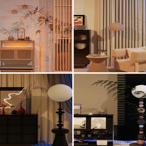 新款轻奢简约新中式室内家居网红主播带货风格直播背景布3d立体背景墙高级感玄关田园风场景布置氛围感抖音