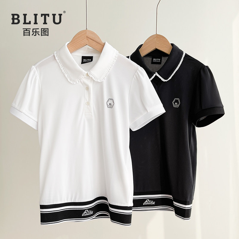 青少年高尔夫球服装女童速干短袖t恤夏季吸汗透气儿童翻领Polo衫
