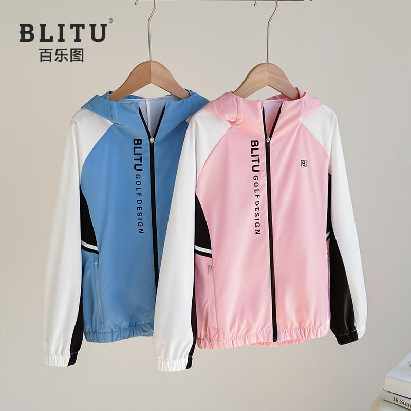 儿童高尔夫球服装男女童连帽外套秋冬时尚防水长袖上衣青少年衣服