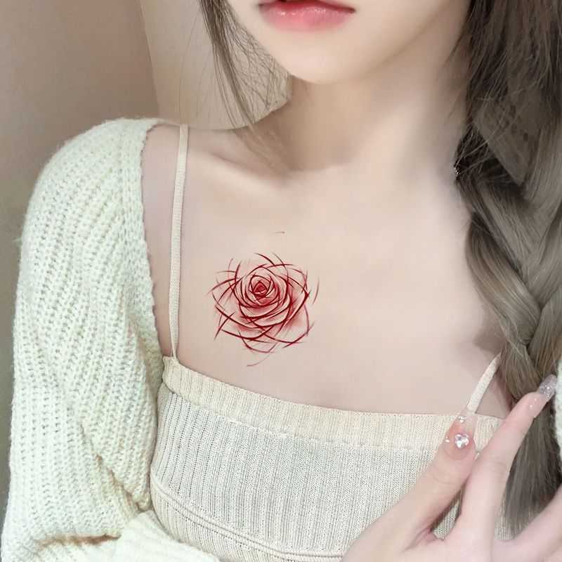 红玫瑰胸口纹身贴女士性感浪漫唯美防水持久遮盖大腿手腕可洗贴纸