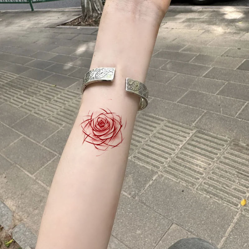 玫瑰花彩色纹身贴防水持久女款逼真性感腿部锁骨ins风小图案贴纸