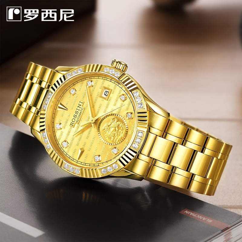 专柜同款罗西尼手表男全自动机械男表貔貅大金表名牌正品男士腕表