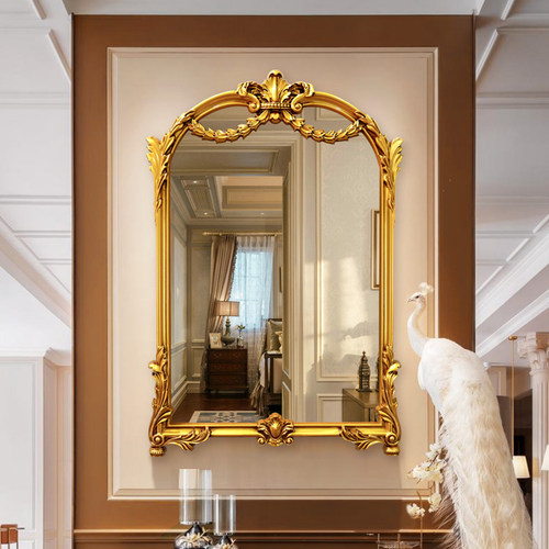 法式复古梳妆镜卫生间浴室镜轻奢装饰镜欧式玄关壁炉镜子化妆镜