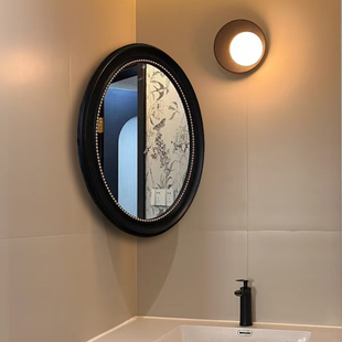 法式复古浴室镜椭圆风水镜卫生间墙角旋转镜子可折叠伸缩镜壁挂