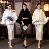 百搭高端女新款 原创斗篷披肩配旗袍秋冬加绒加厚毛领披风披风斗篷