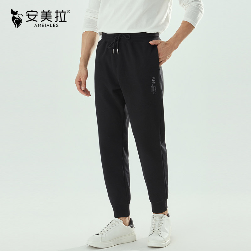 安美拉百搭风度卫裤男加绒保暖宽松抽绳运动休闲厚束脚裤2023冬款