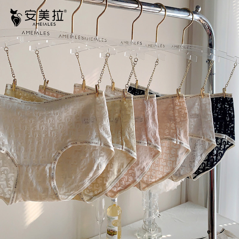安美拉浪漫蕾丝语内裤夏季薄款网纱性感字母女生三角短裤亲姐家选