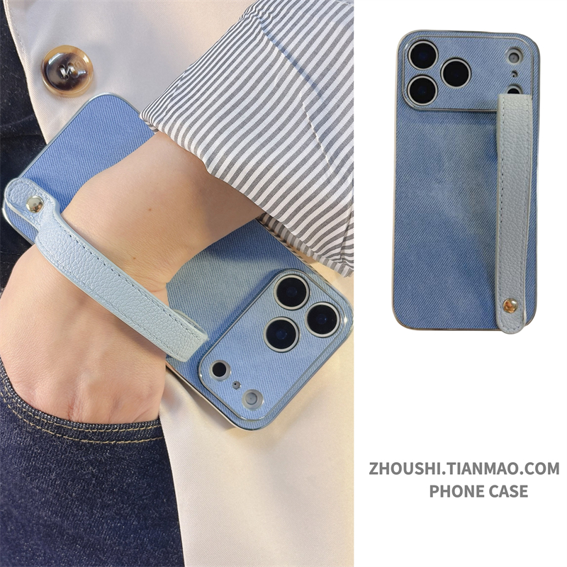 牛仔蓝色腕带秋冬皮纹适用opporeno14手机壳reno13/12/11pro新款reno10女findx9/8高级感A6保护套A5/A3简约潮