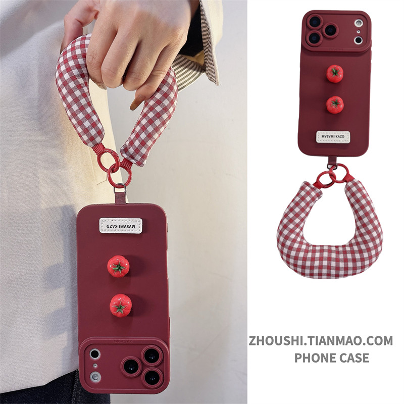 红格纹少女可爱番茄手提适用vivo IQOO neo9/8/7/6/5手机壳pro高级感neo9s pro+女z9新款turbo保护套Z10X腕带