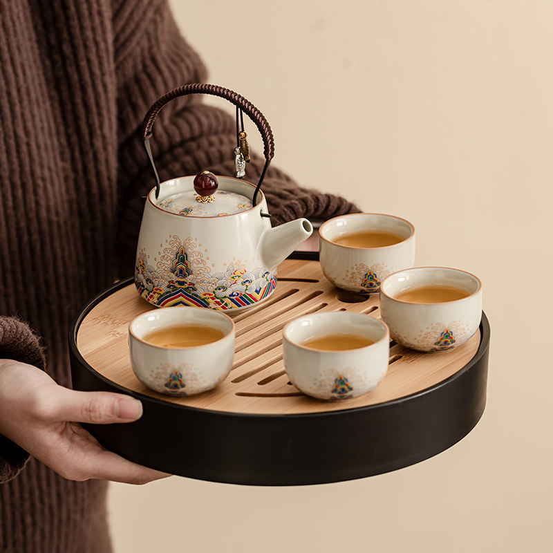 汝窑茶具套装一壶四杯家用办公室高档陶瓷茶壶功夫茶杯泡茶小茶台