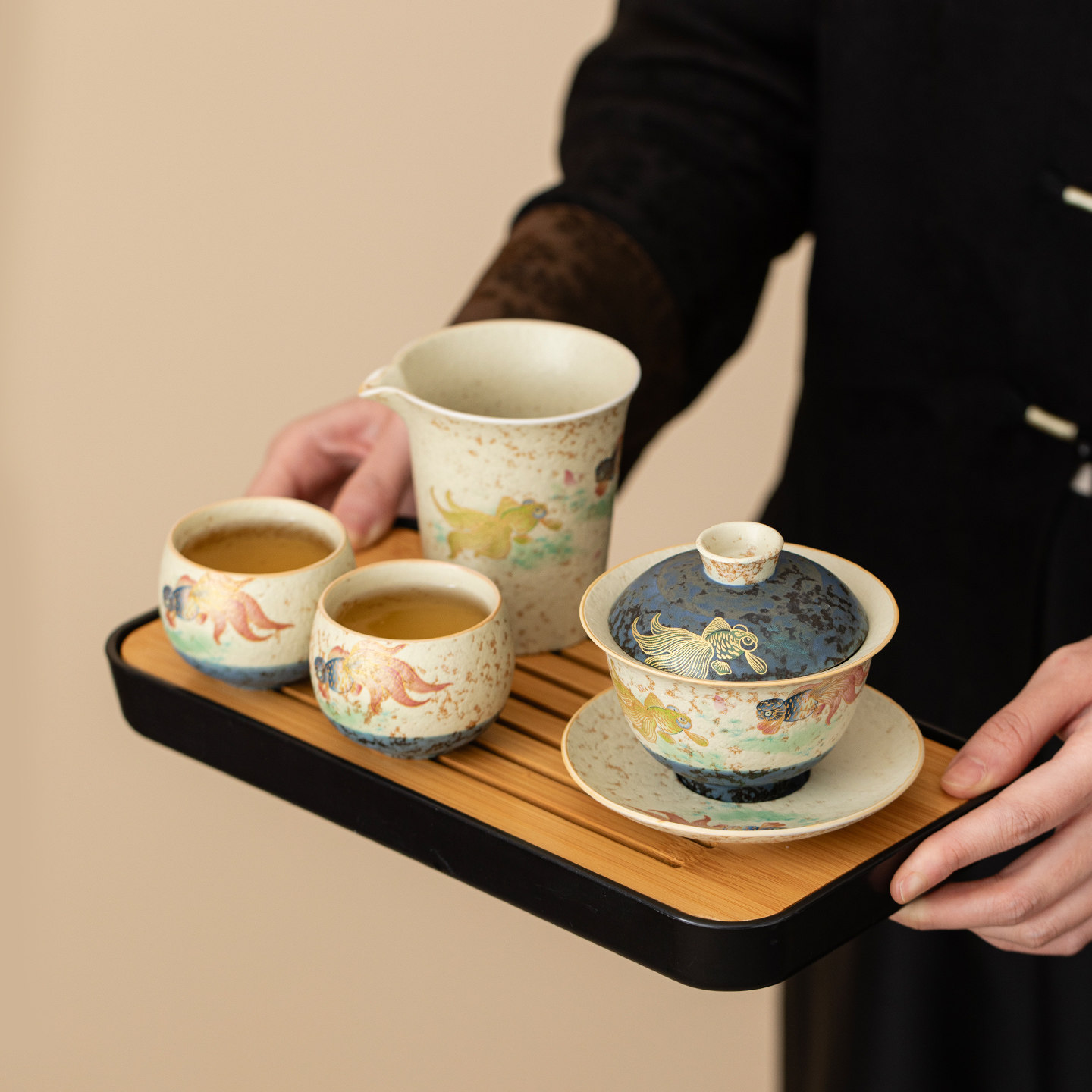 陶瓷功夫茶具套组个人专用高档轻奢家用办公室一人独饮泡茶盖碗杯