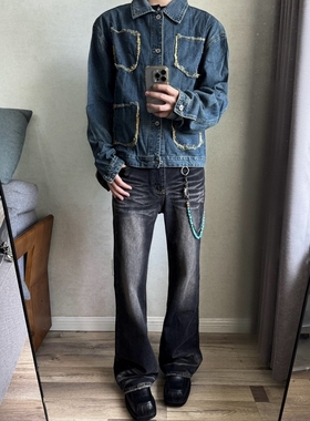 Without Me/ Ripples bootcut jeans 黑色水波纹破坏微喇牛仔裤
