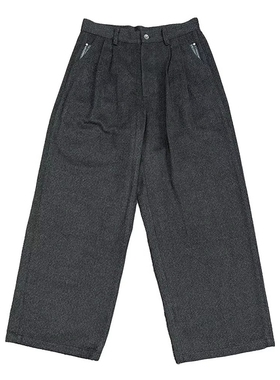 Without Me/RICHILL MELANCHOLY 25AW 深灰绒感拼皮宽松直筒长裤