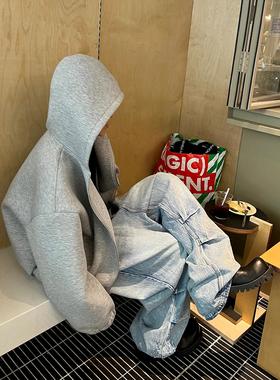 Without Me/Huit空气层廓形休闲灰色双拉链连帽卫衣百搭慵懒外套