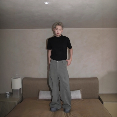 直筒堆叠抗皱捏褶西裤微阔