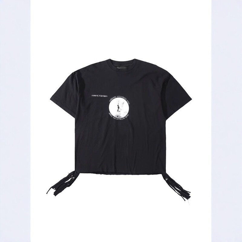 手工暗黑剪裁扣环飘带短袖