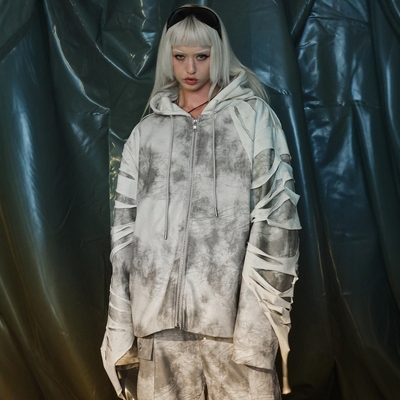 脏灰重工长袖连帽秋冬PU夹克皮衣