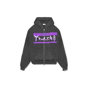 Without Me/PunkFK 帽衫开衫拉链连帽卫衣外套数码印花做旧水洗