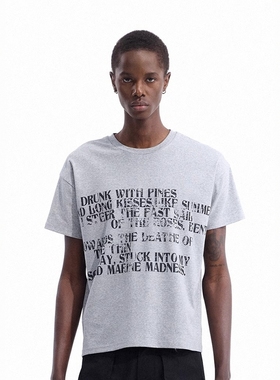 Without Me/ Dream Band新款灰色字母T恤男短袖纯棉t恤男打底短款