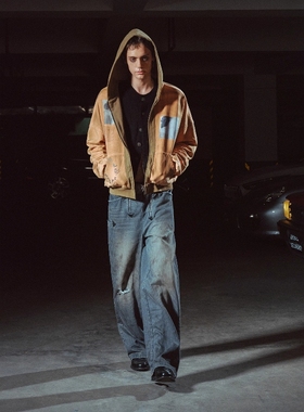 Without Me/RICHILL MELANCHOLY 25AW 撞色手绘插画连帽卫衣