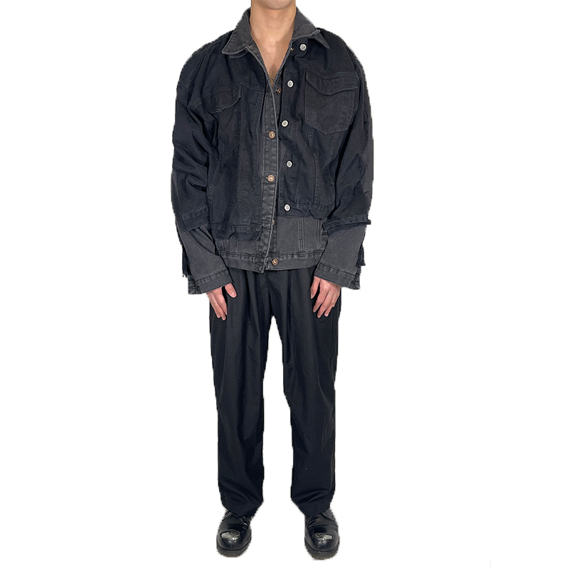 做旧牛仔外套007定制尖领廓形