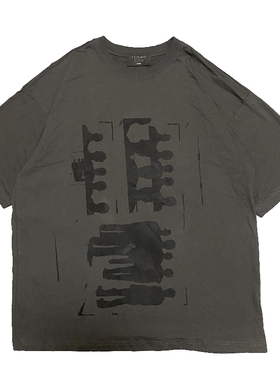 Without Me/1of1 Remake手工印花重叠大人像做旧宽松灰色短袖T恤