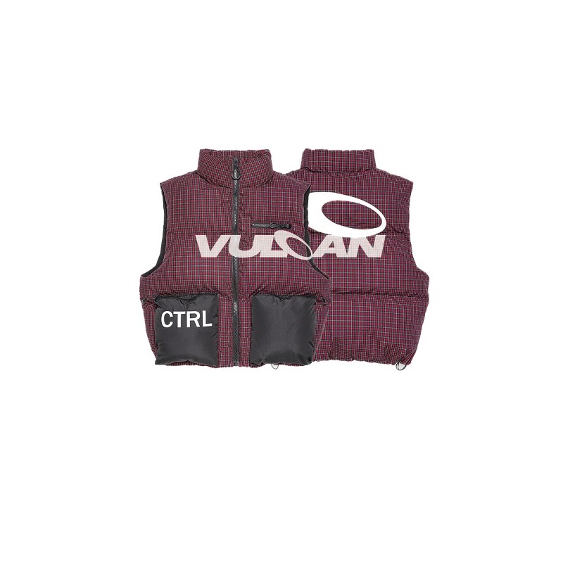 色格纹空气层棉服背心廓形马甲