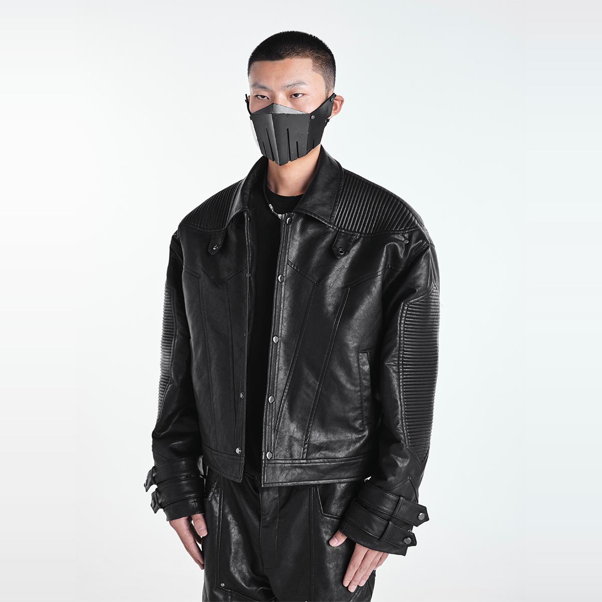 高腰廓形夹棉机车夹克外套