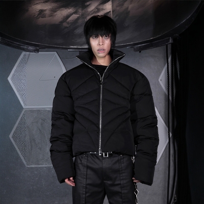 菱形剪裁暗黑高腰廓形羽绒棉服