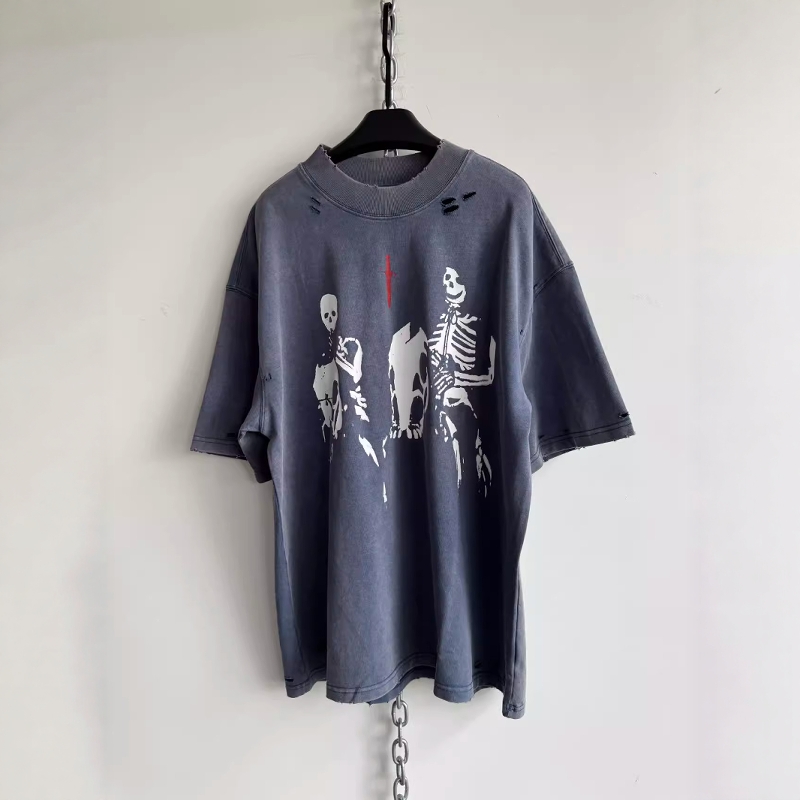 425g破坏水洗做旧4cm领宽边短袖