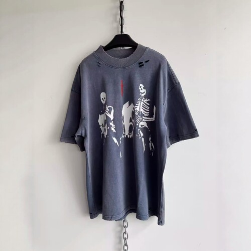 425g破坏水洗做旧4cm领宽边短袖