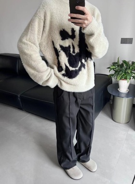 WithoutMe/REBELTOREBEL直筒立体剪裁西裤/裤中压褶A字TR混纺微阔