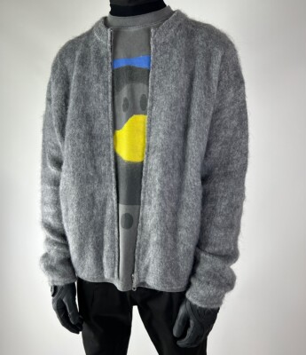 马海毛狼灰拉链开衫毛衣