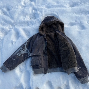 Without Me/RICHILL 25AW 帆布浅紫色插画毛里连帽夹克外套厚款