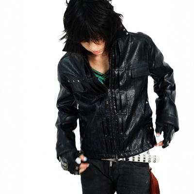 百叶铆钉皮衣仿牛皮蛋白质皮重工